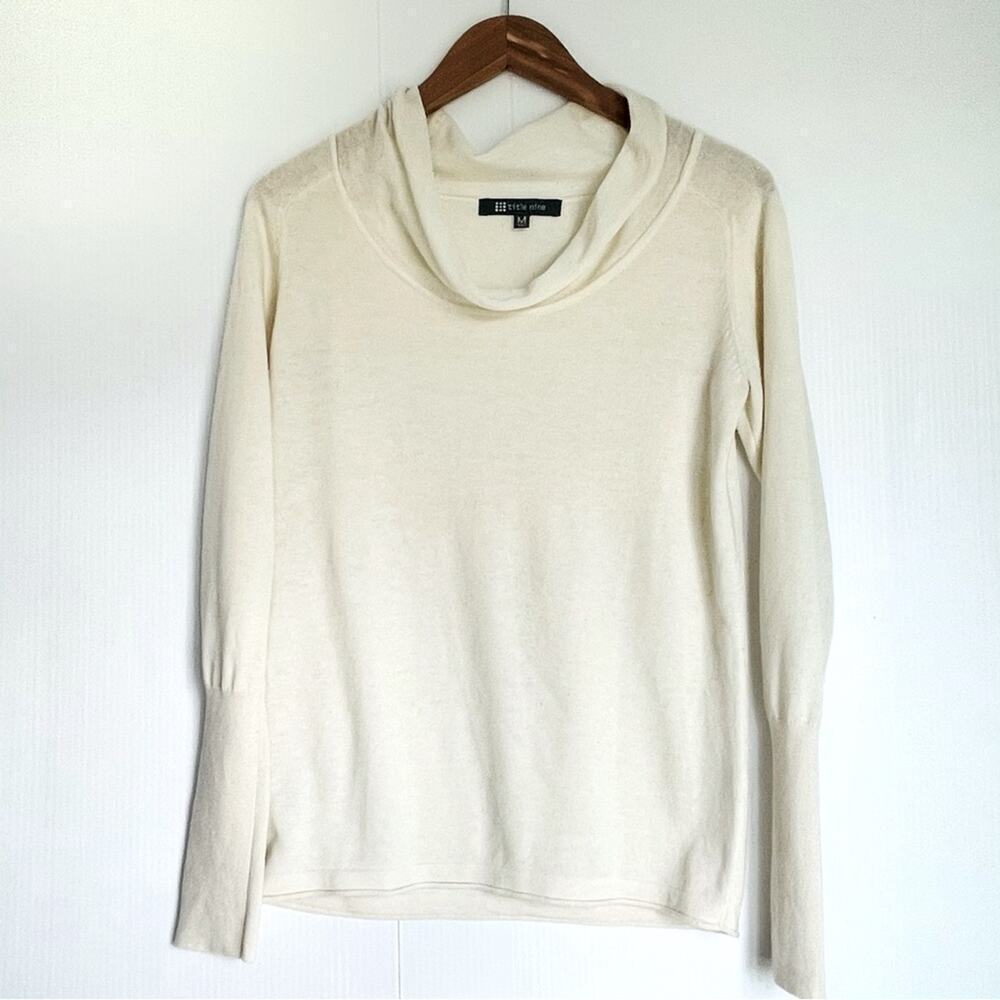 Title Nine sweater merino wool blend cowl neck long sleeve ivory colored size M
